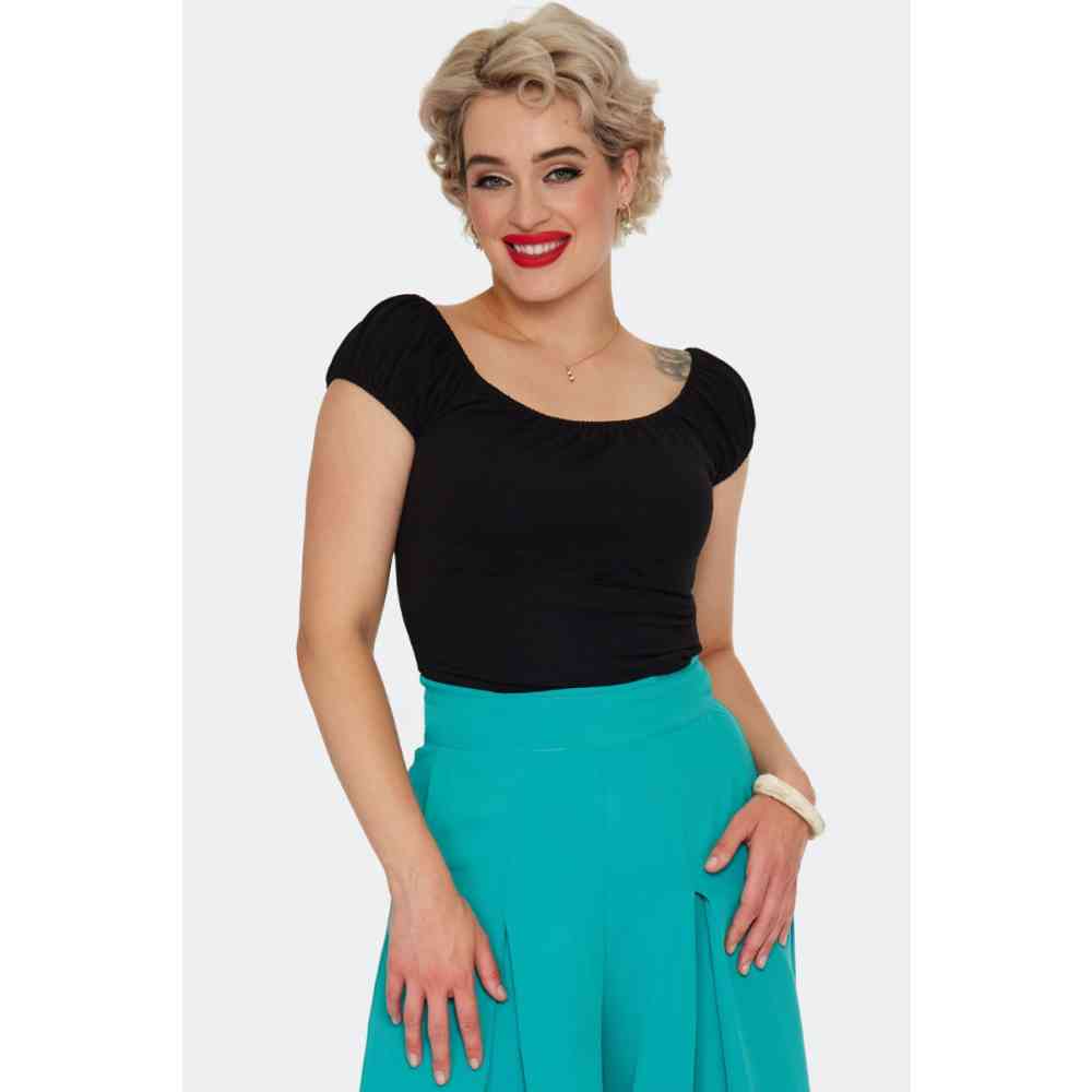 Voodoo Vixen - Gathered Neckline Knit Top - Zwart
